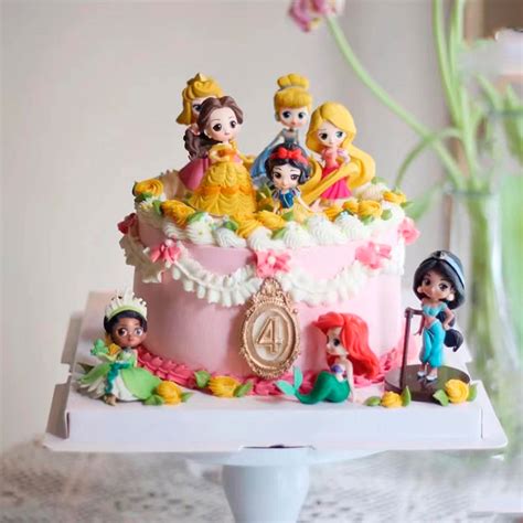 8个装实心小公主蛋糕装饰摆件白雪贝尔长发美人鱼公主蛋糕装扮-淘宝网