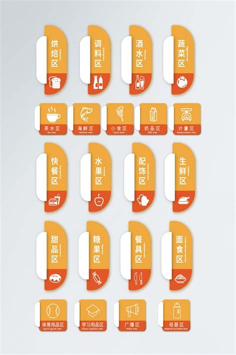橙色超市分区牌设计导视牌