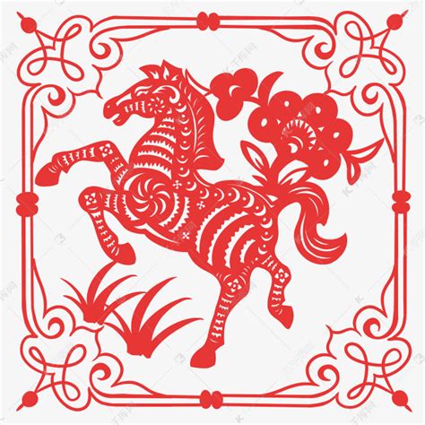 十二生肖红色马剪纸素材图片免费下载-千库网