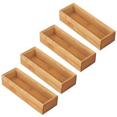 Mdesign Wooden Bamboo Kitchen Drawer Organizer Box Tray - 4 Pack ...