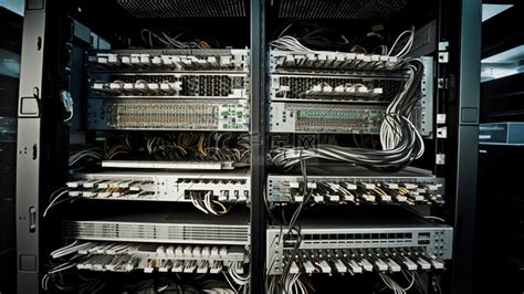 互联网数据中心中的光纤服务器和硬件高清摄影大图-千库网