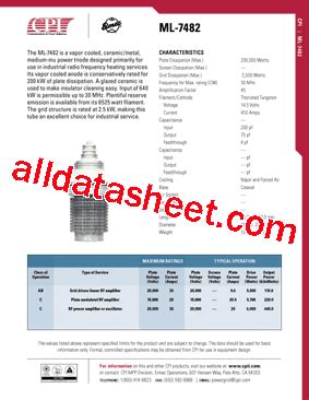 ML-7482 Datasheet(PDF) - Communications & Power Industries, Inc.