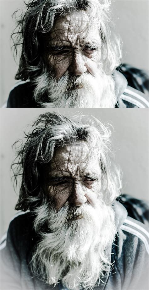 蓬头垢面的老人历经沧桑岁月花白的头发和胡须