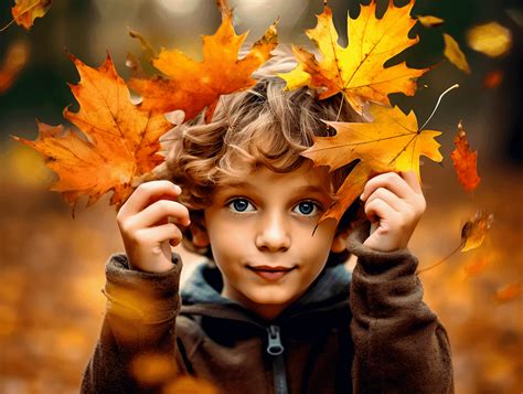 小男孩与立秋秋天的落叶枫叶风景图图片下载 - 觅知网