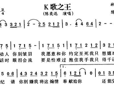 K歌之王 陈奕迅 歌谱,吉他谱 和弦谱,简谱,五线谱