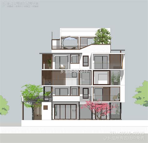 海南海口四层现代别墅设计图纸-免费图库-乡住