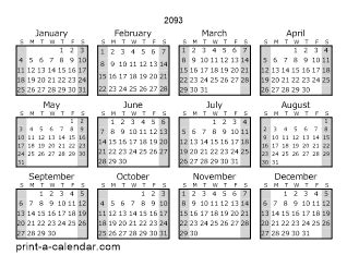 2093 Calendar (PDF, Word, Excel)