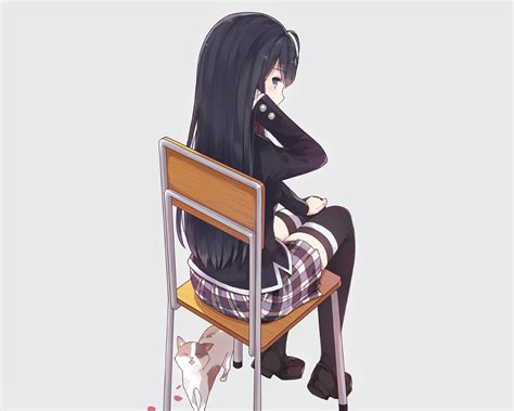 miniskirt, cat, chair, stockings, 1080P, anime girls, thigh-highs ...
