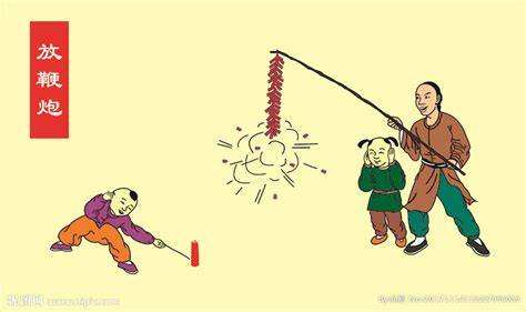 手绘春节孩童放鞭炮图素材图片免费下载-千库网
