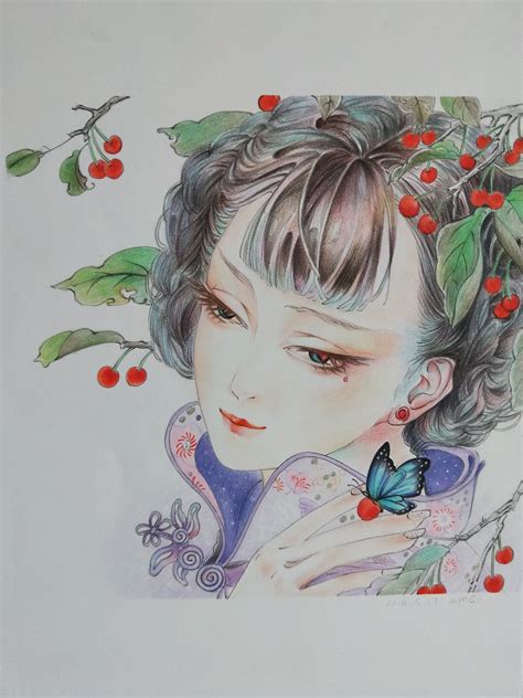妲己古风彩铅画头像女生