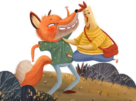 水彩插画-——小狐狸和小鸡的故事_插画师柠檬-站酷ZCOOL