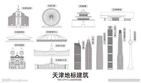 天津地标建筑简图AI-众图网