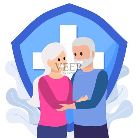 幸福的老夫妻好人寿保险。插画图片素材_ID:430020152-Veer图库