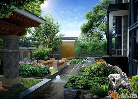 现代中式庭院绿化设计效果图_庭院设计效果图_效果图_51盖房网