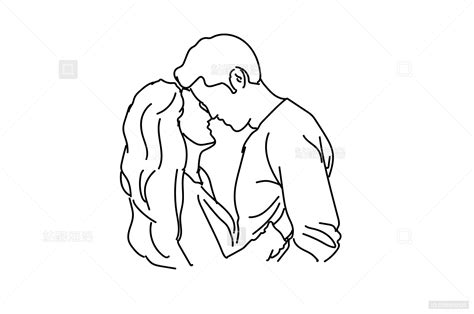 情人节线描情侣接吻线条素材图片免费下载-千库网