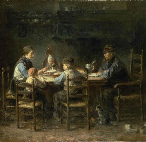 围坐桌边的一个农民家庭Peasant family at the table Jozef Israëls油画作品欣赏 - 520常识网