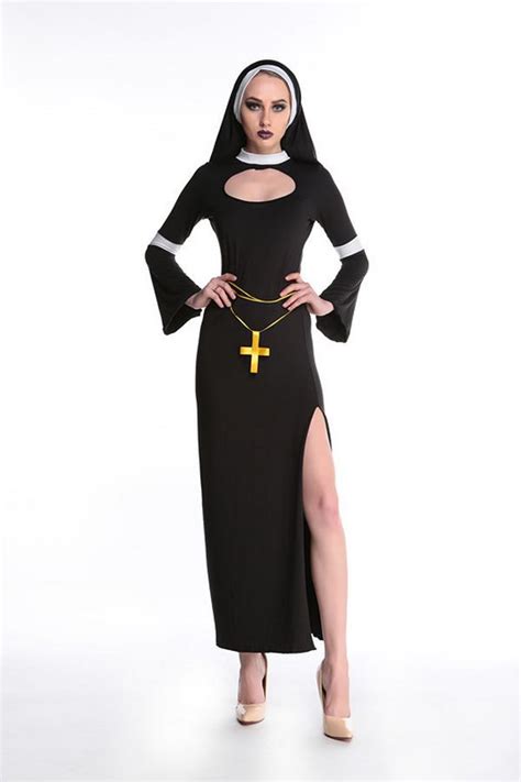 万圣节女牧师角色扮演服装十字架牧师服修女Cosplay修道服游戏服-阿里巴巴