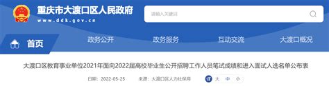 2021重庆大渡口区教育事业单位面向高校毕业生招聘工作人员笔试成绩和面试名单公布表