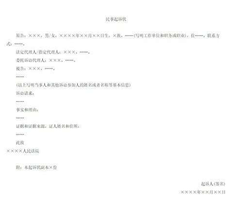 简洁民事起诉状Word模板下载_熊猫办公