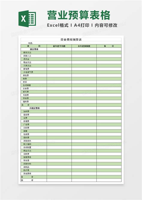 营业费用预算表EXCEL模板下载_EXCEL_图客巴巴