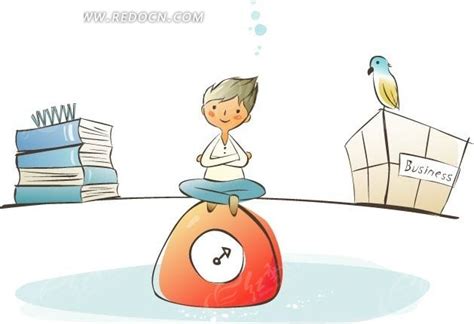 书海中沉思的男孩卡通插画设计AI素材免费下载_红动中国