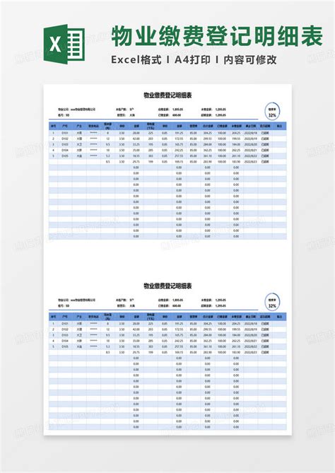 物业缴费登记明细表范本Excel模板下载_熊猫办公