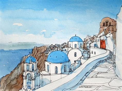 他用水彩画出了希腊风景，太美了