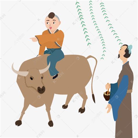 牧童坐在牛背上为别人指路怎么画